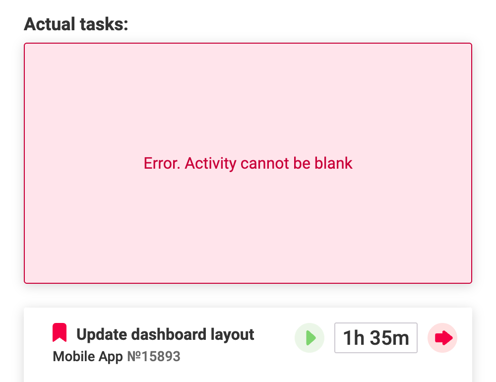 Redmine refuses the entry and says why