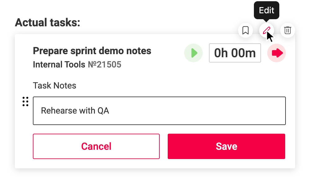 A task card in notes edit mode