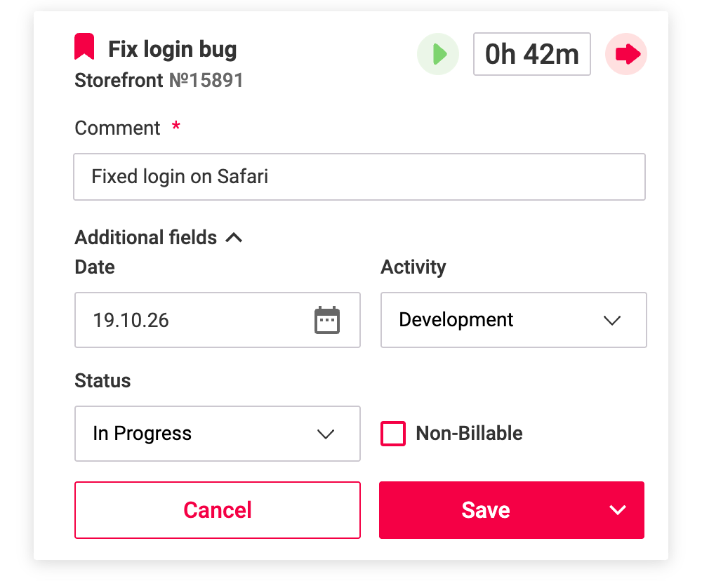 The submit form on a task card